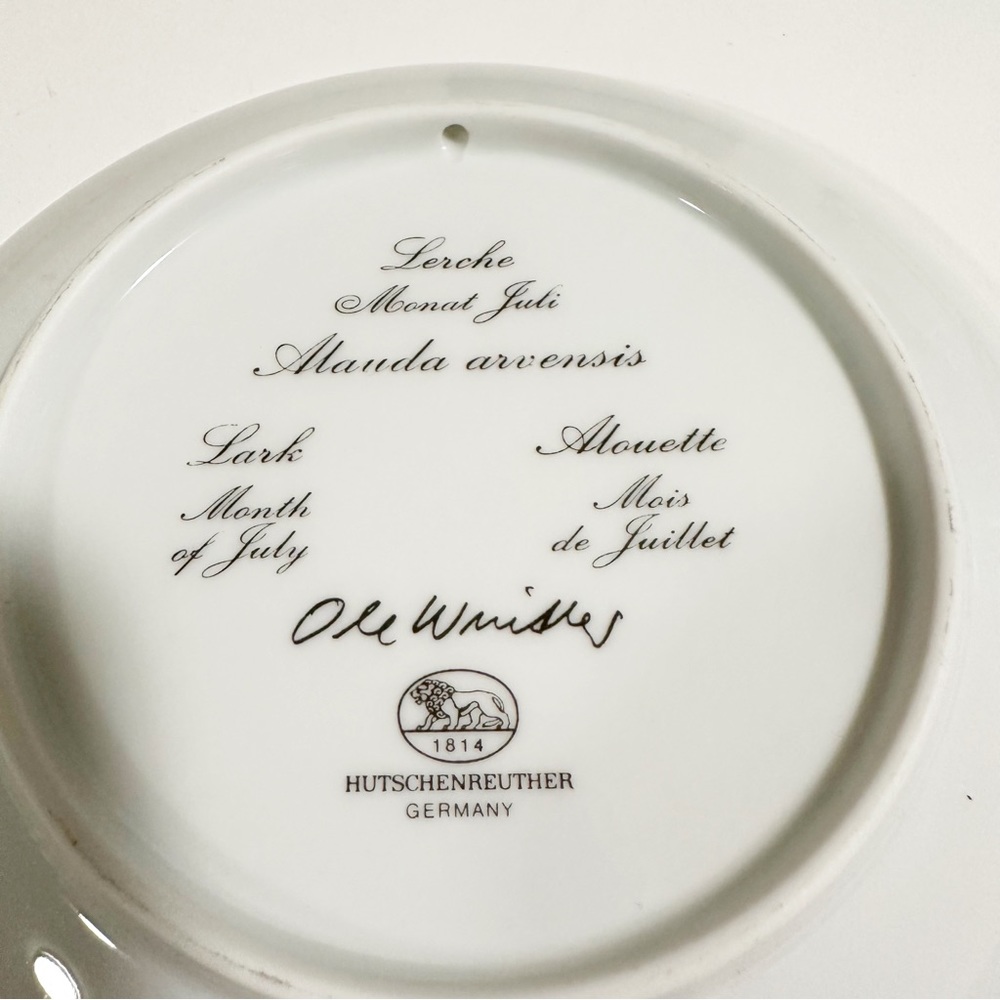 Vintage Hutschenreuther July Month Germany Lark Swallow Bird Decorative Plate - Picture 4 of 4